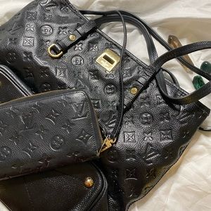 Beautiful black pleather monogram bag with matching wallet